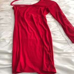 Red One Sleeve Dress